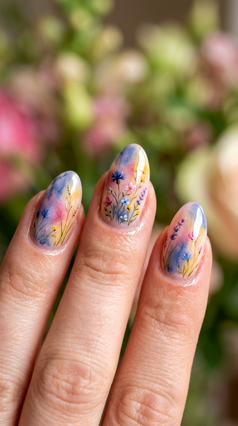 Spring Watercolor Wildflowers - 27 Picnic Spring Multicolor Nails