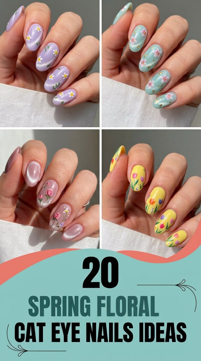 Spring Floral Cat Eye Nails