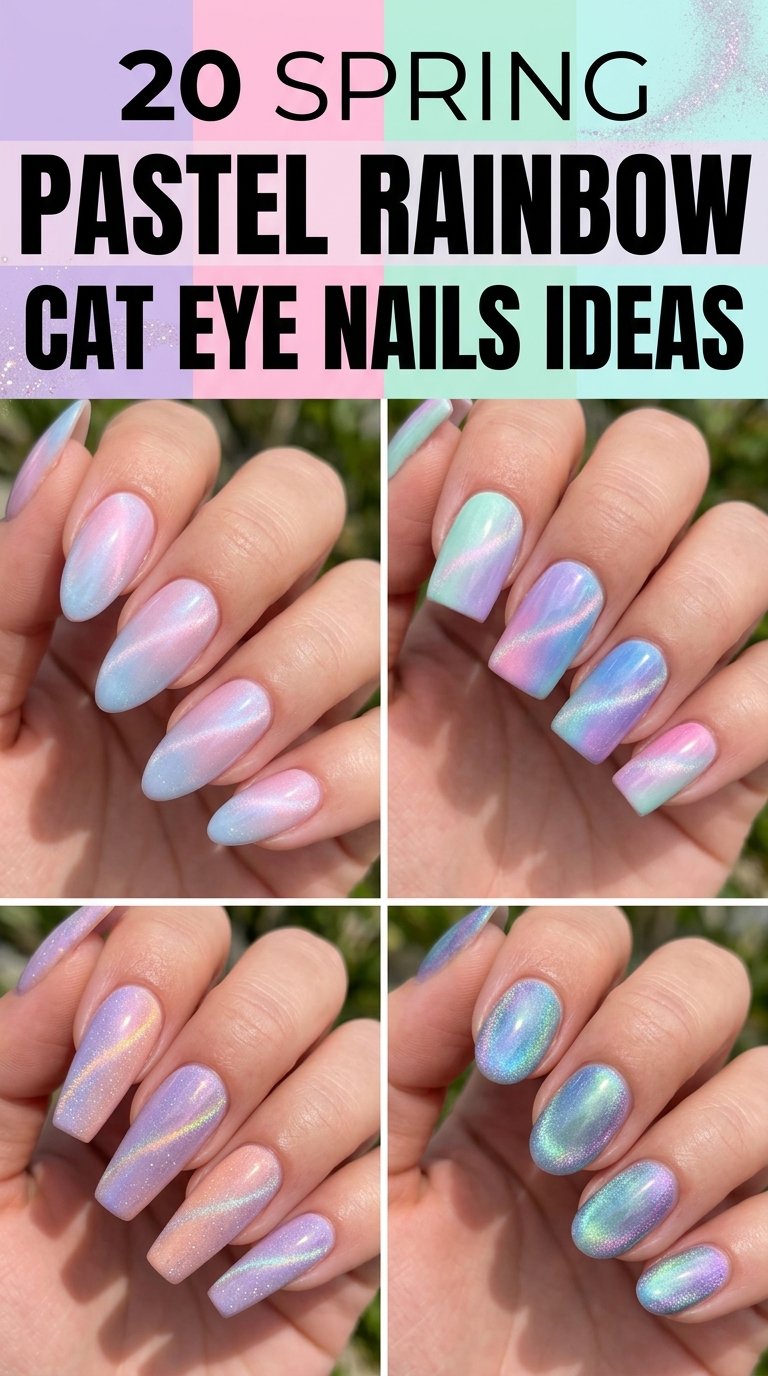 Spring Pastel Rainbow Cat Nails