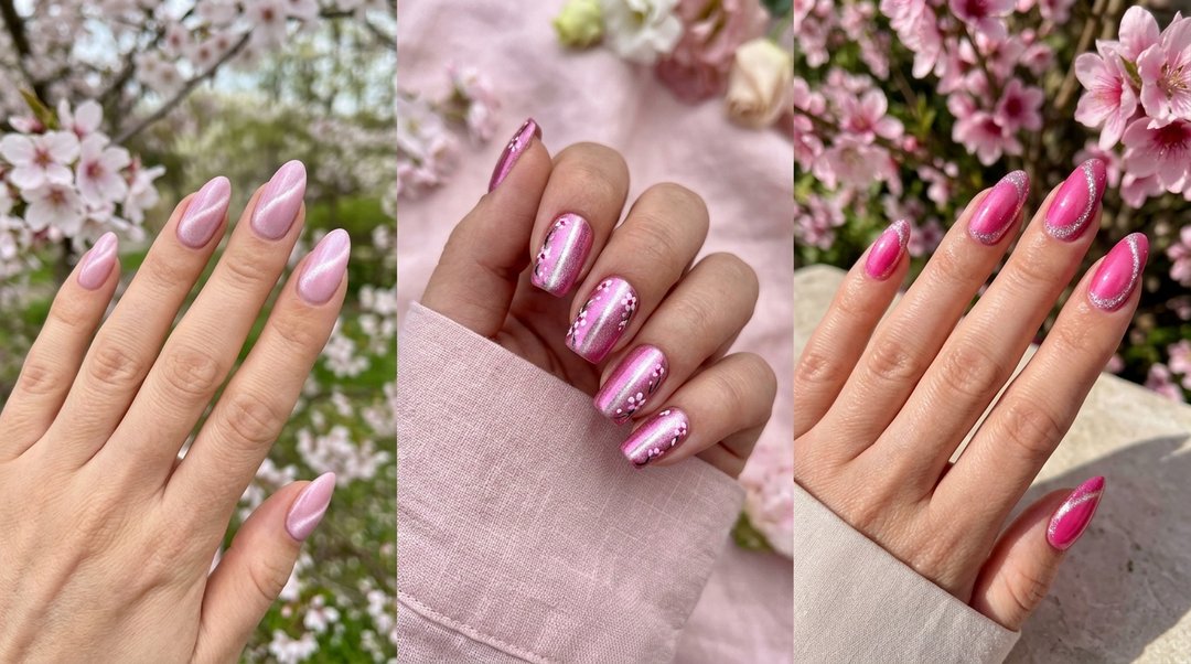 Spring Pink Cat Eye Nails