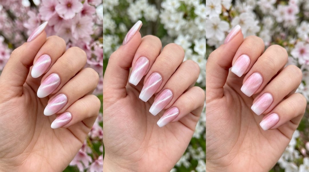 Spring Pink White Gradient Nails