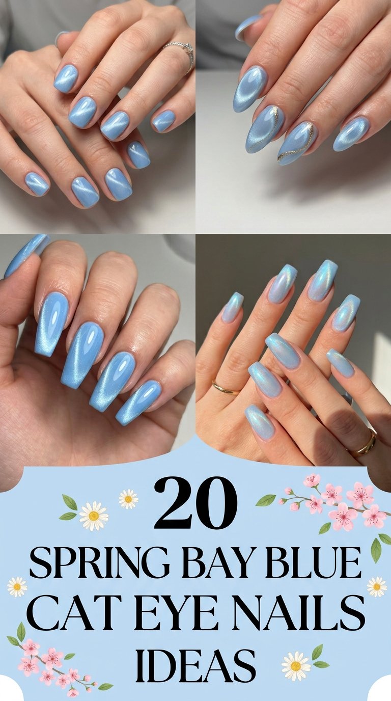 Spring baby blue cat nails