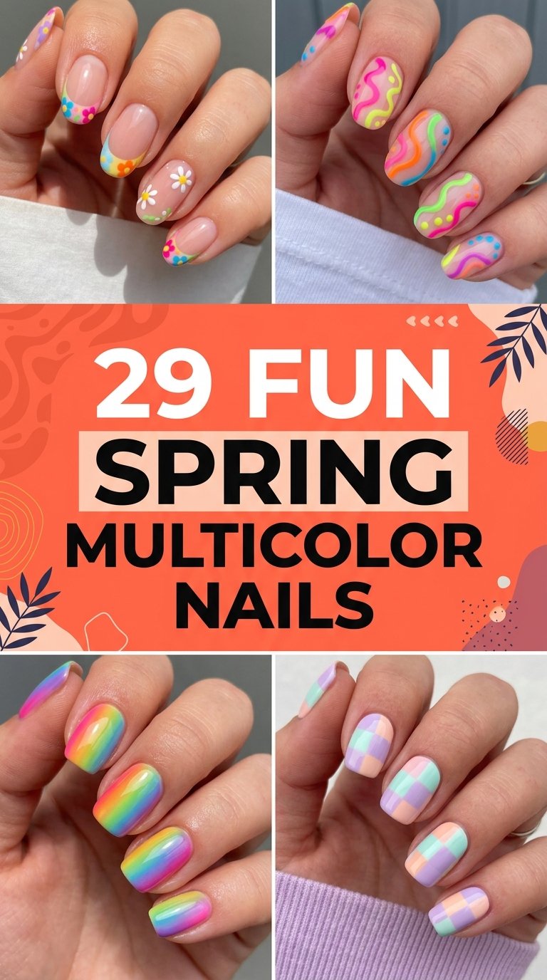 Spring multicolor nails collage