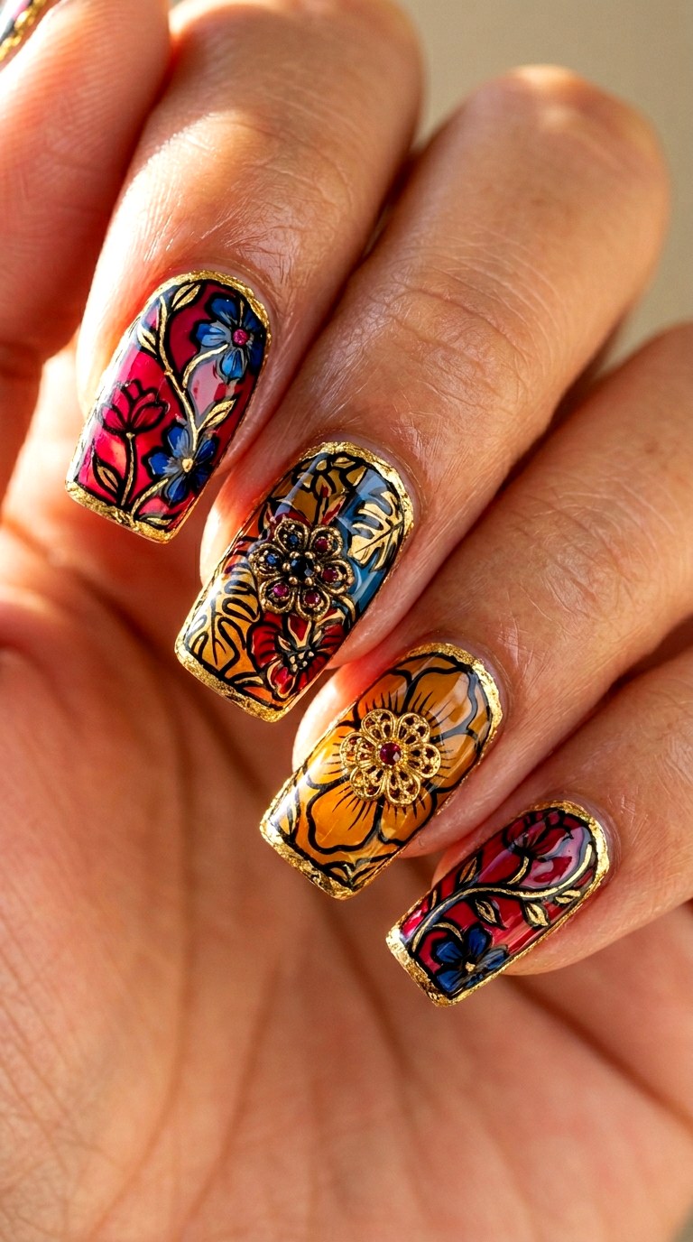 Stained Glass Botanical - 25 Bold Spring Colorful Junk Nails