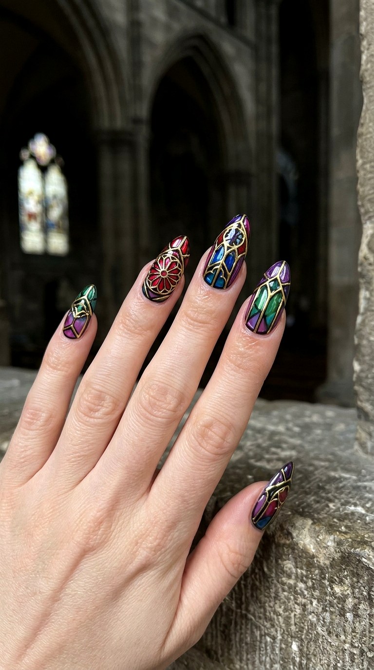 Stained Glass Cathedral - 29 Maximalist Spring Colorful Junk Nails