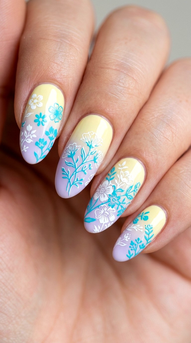 Stamping Floral Silhouettes - 23 Pastel Spring Multicolor Nails