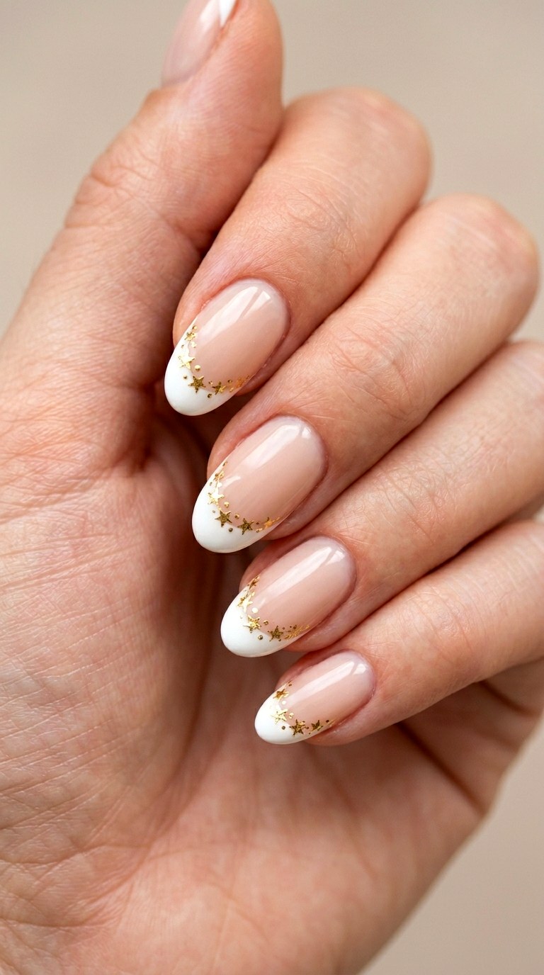 Starry Gold French Oval Tips - 21 Classic Spring Acrylic Nails