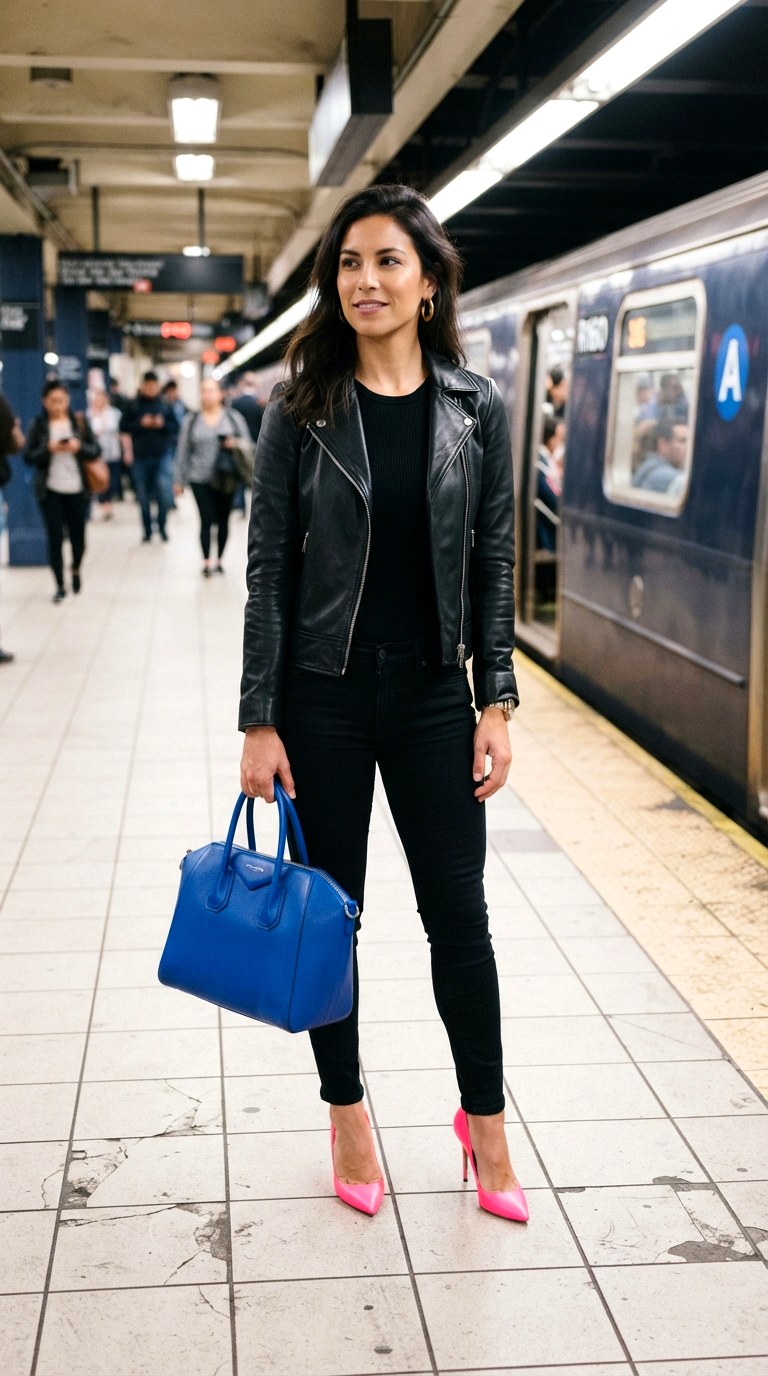 Statement Color Pop Accessory - 29 leather jacket outfit