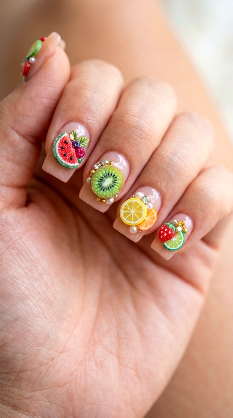 Statement Fruit Slice Embellishments - 23 Whimsical Spring Colorful Junk Nails