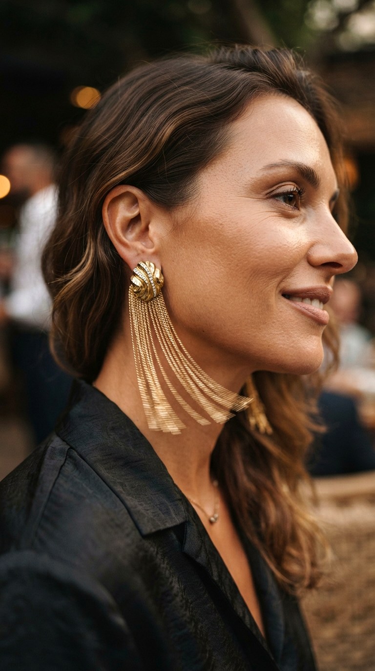 Statement Tassel Strands - 22 gold dangle earrings
