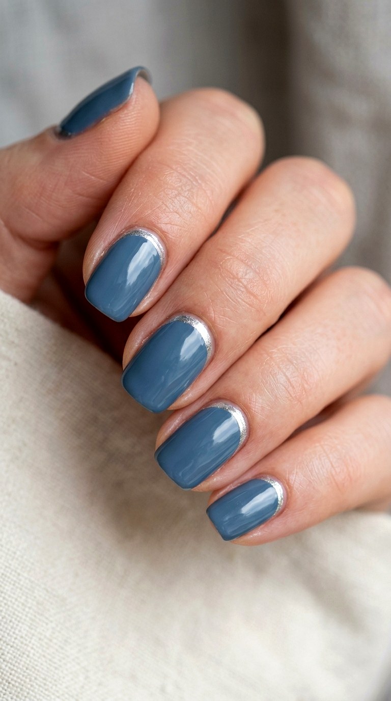 Steel Blue and Silver Cuticle Arc - 25 Simple Spring Two Colored Nails