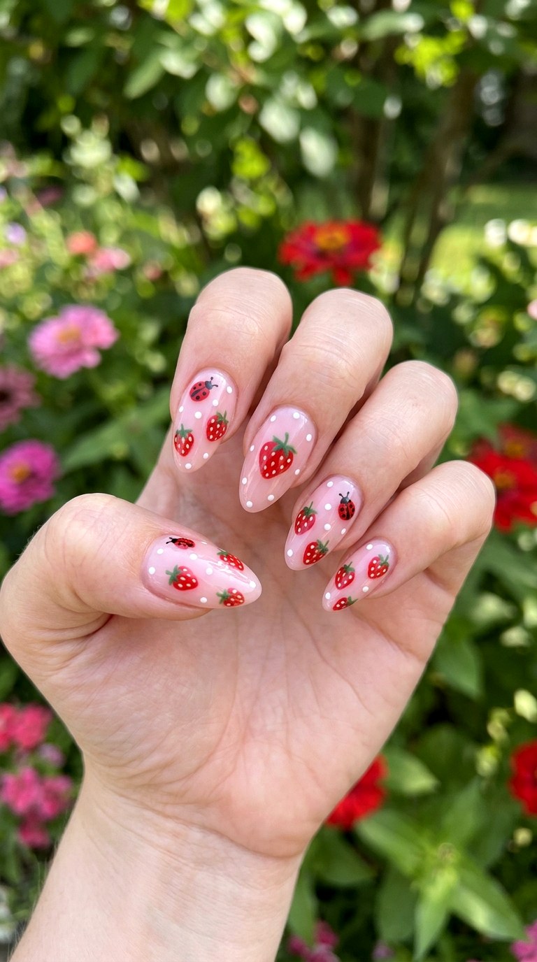 Strawberry Garden Accents - 30 Cheerful Spring Multicolor Nails