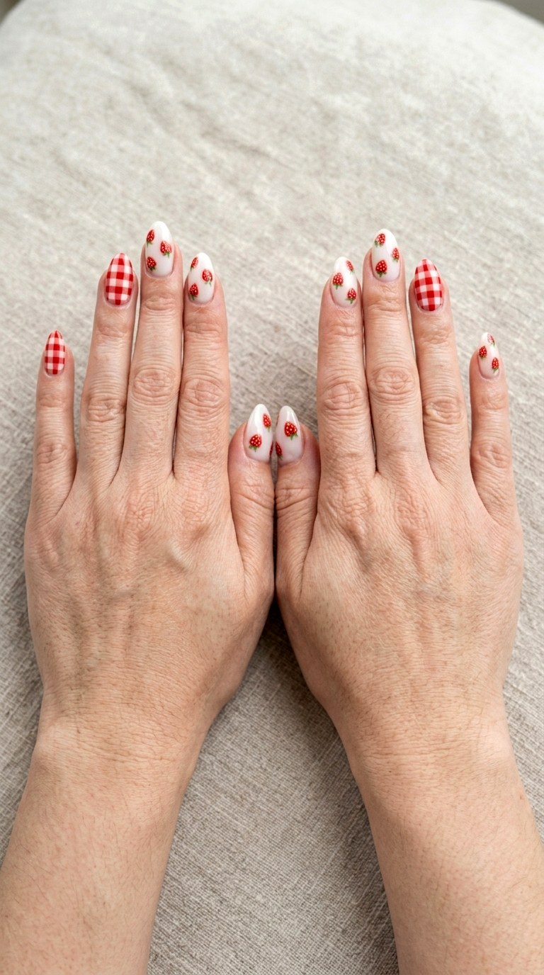 Strawberry Garden Picnic - 20 Playful Spring Multicolor Acrylic Nails