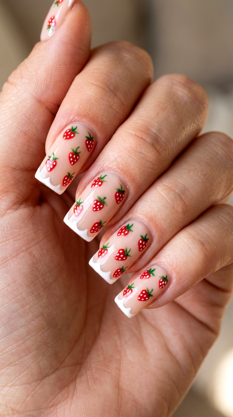 Strawberry Garden Whimsy - 27 Charming Spring Acrylic Nails