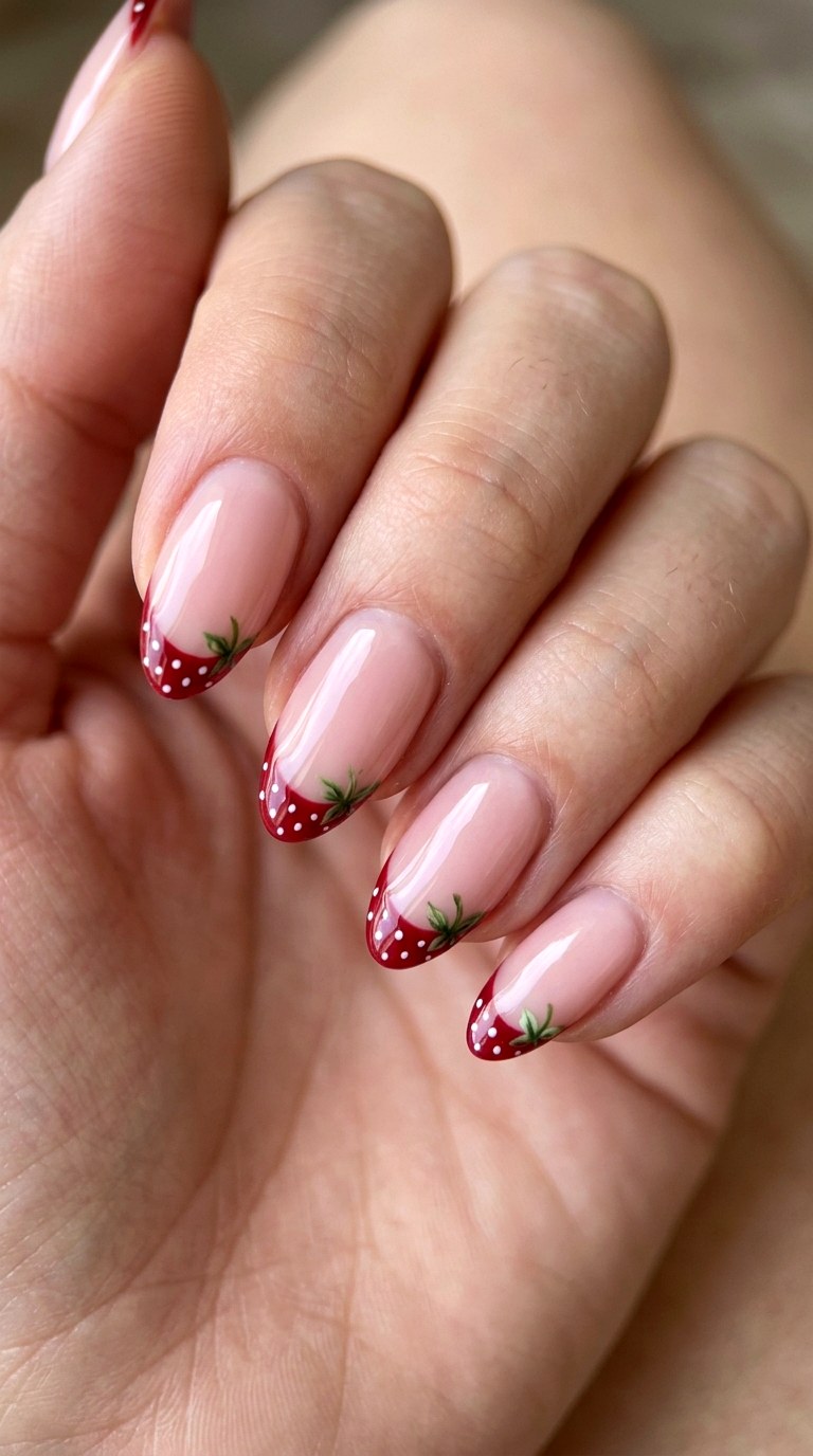 Strawberry Micro French Tips - 27 Picnic Spring Multicolor Nails