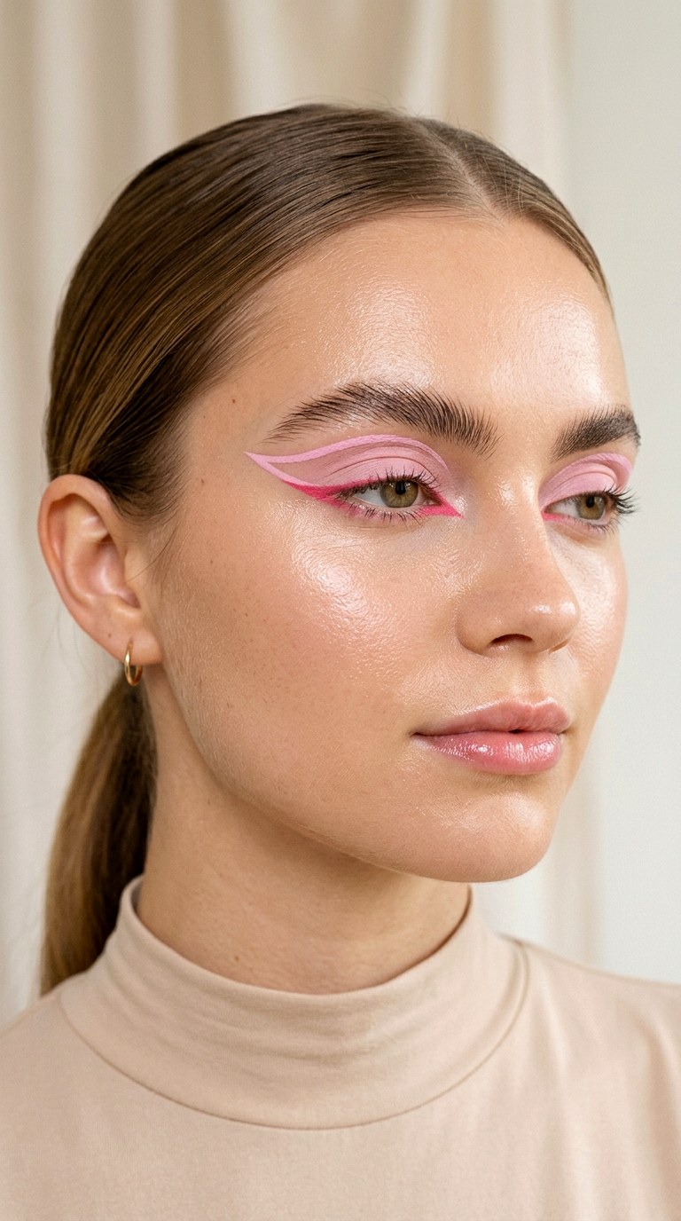 Strawberry Milk Graphic Liner - 23 Strawberry Milk Pink Eye Makeup Trend Ideas for 2026