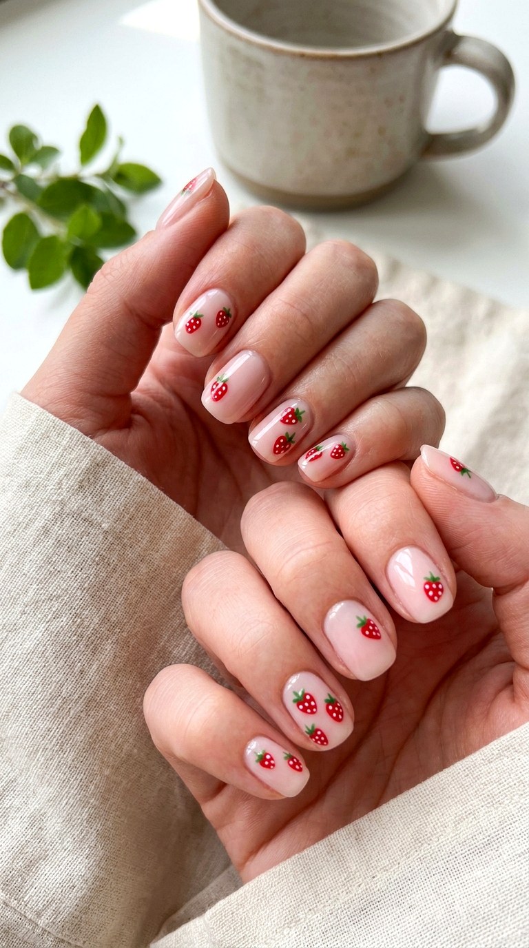 Strawberry Nail Art - 28 Short Spring Nail Designs That Are Cute and Practical
