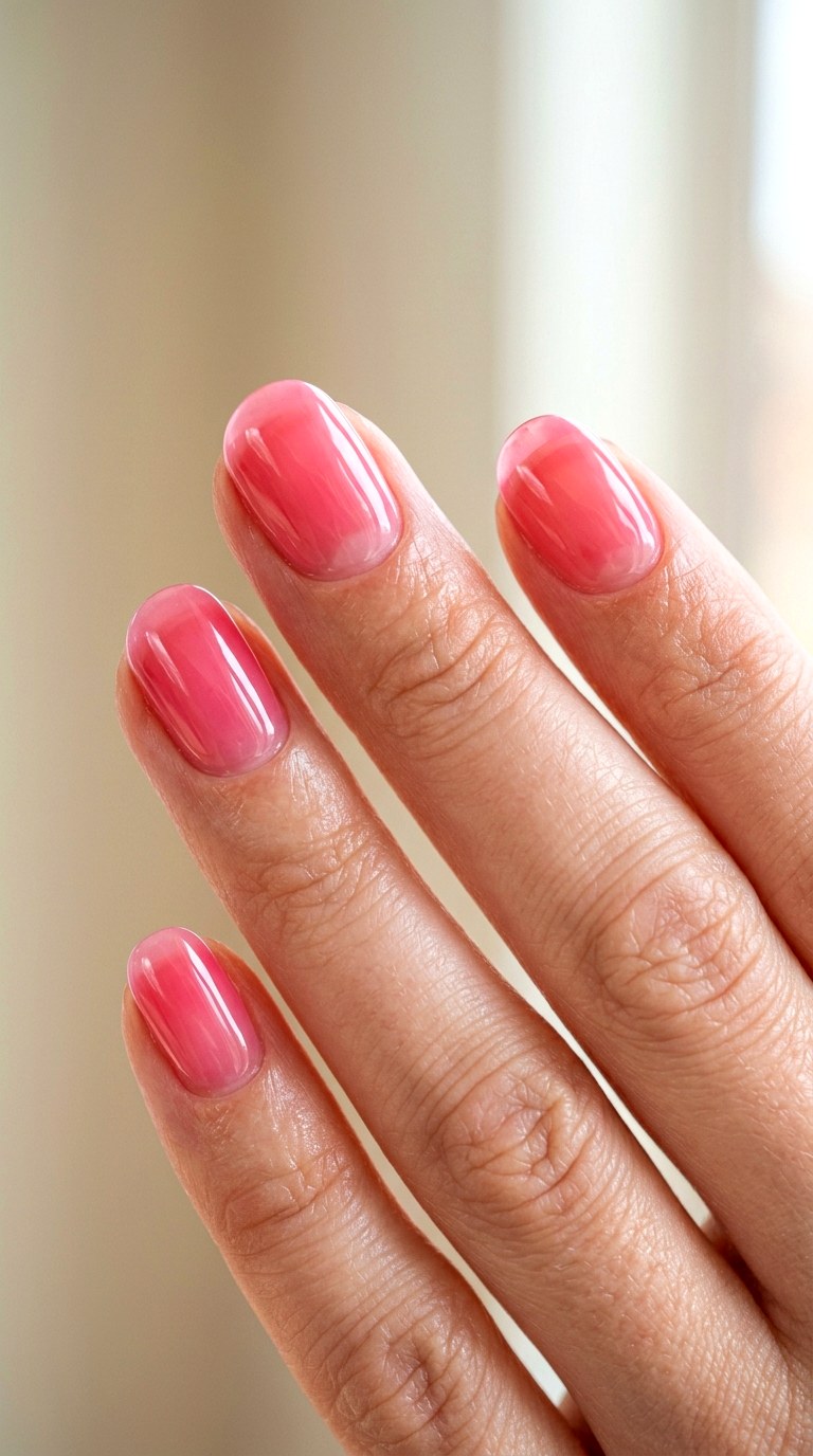 Strawberry Pink Jelly Nails - 24 Fresh Spring Acrylic Nails