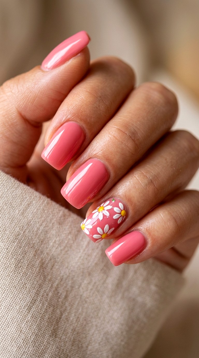Strawberry Sorbet with Daisies - 22 Pink Spring Acrylic Nails