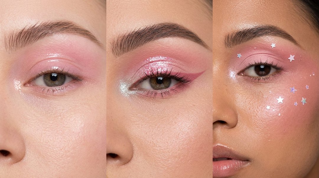 Strawberry milk pink makeup collage