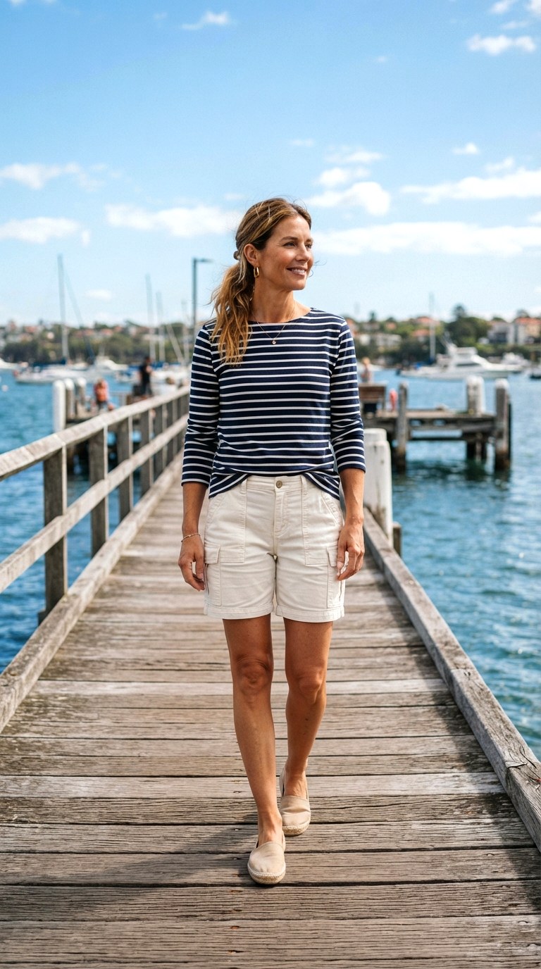 Striped Breton Top and Espadrilles With Cargo Shorts - 23 cargo shorts outfit