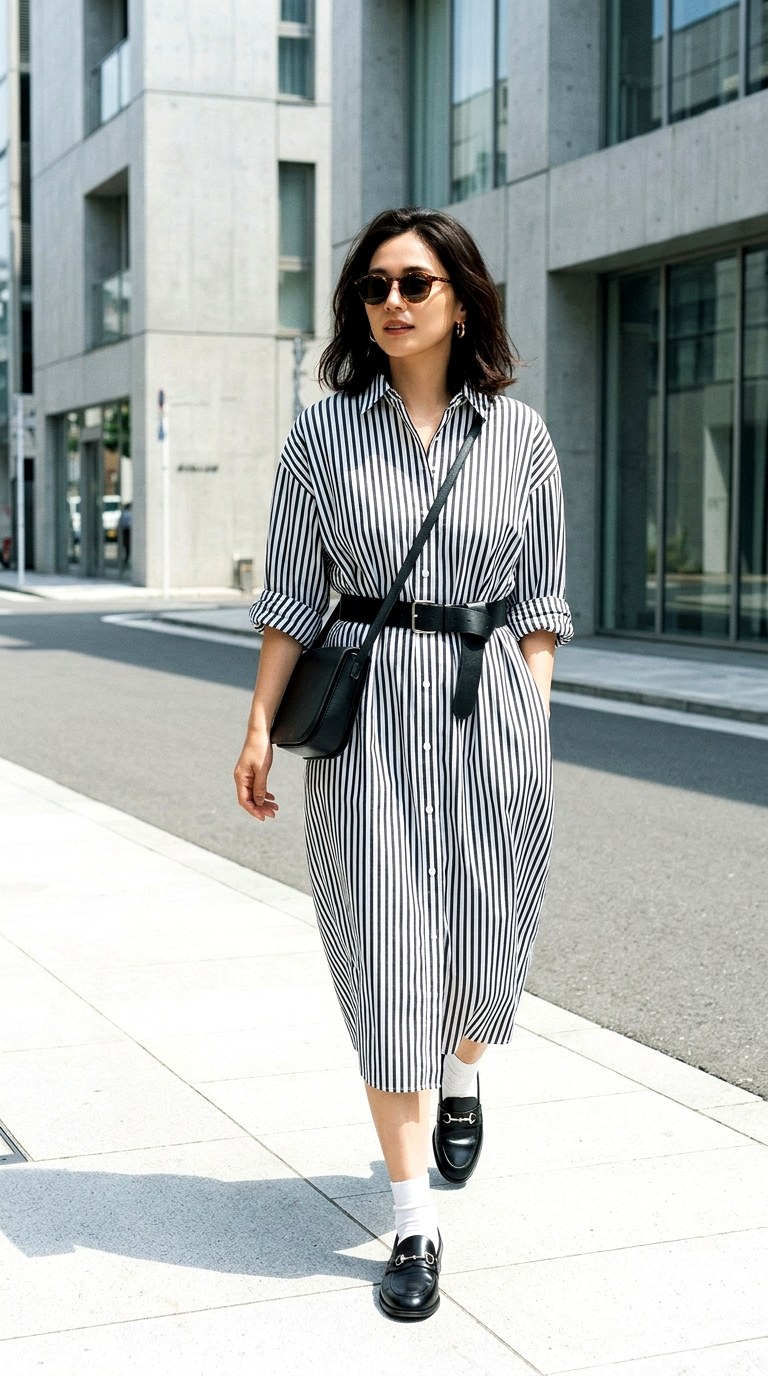 Striped Shirt Dress with Belt - 24 Beautiful Spring Outfit Inspirations 2026 for a Fresh New Look