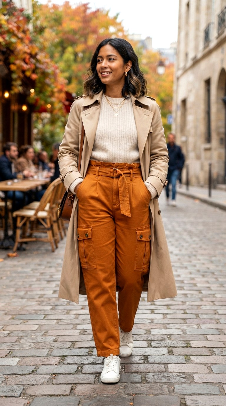 Structured Paperbag Waist Cargo - 30 orange pants