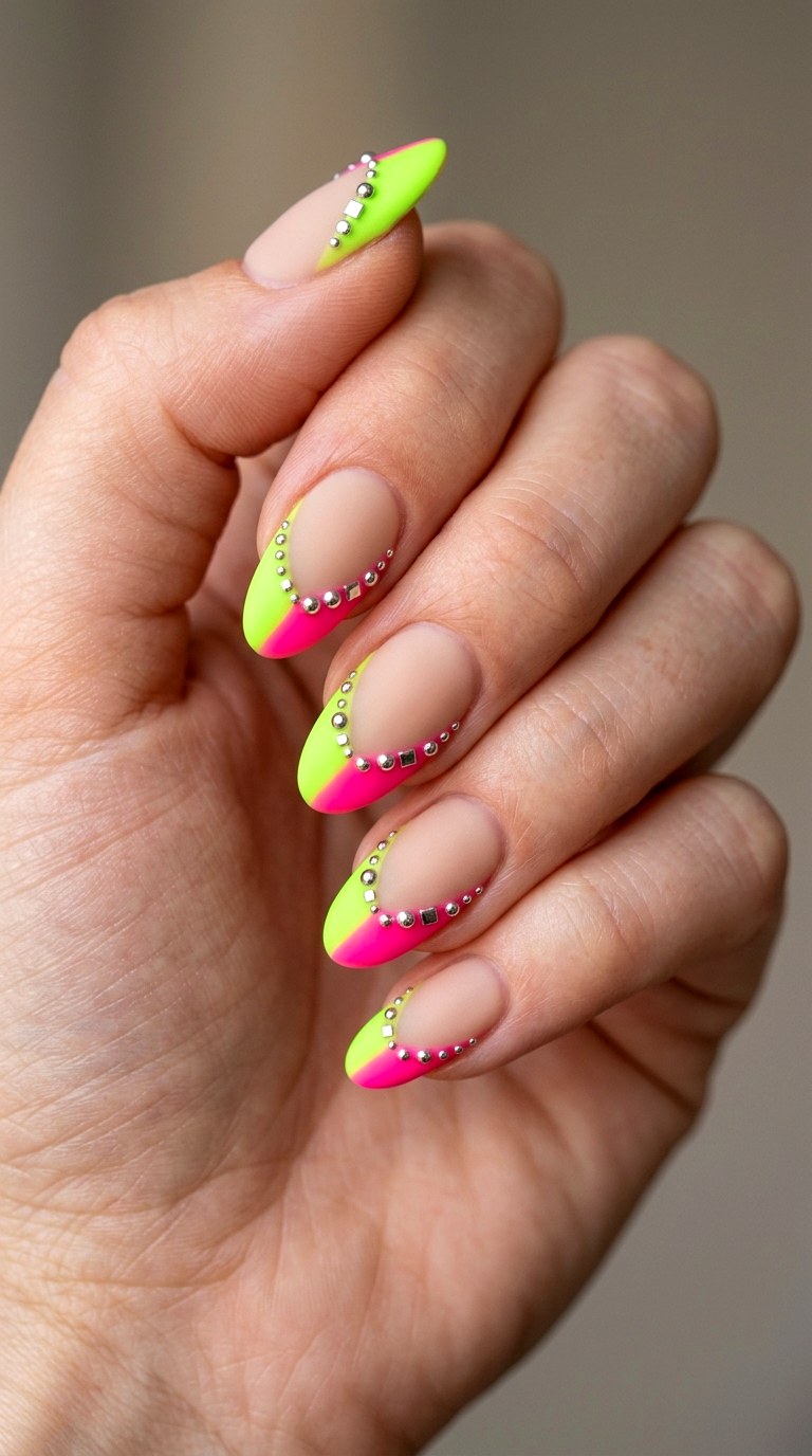 Studded Electric Neon Tips - 25 Bold Spring Colorful Junk Nails