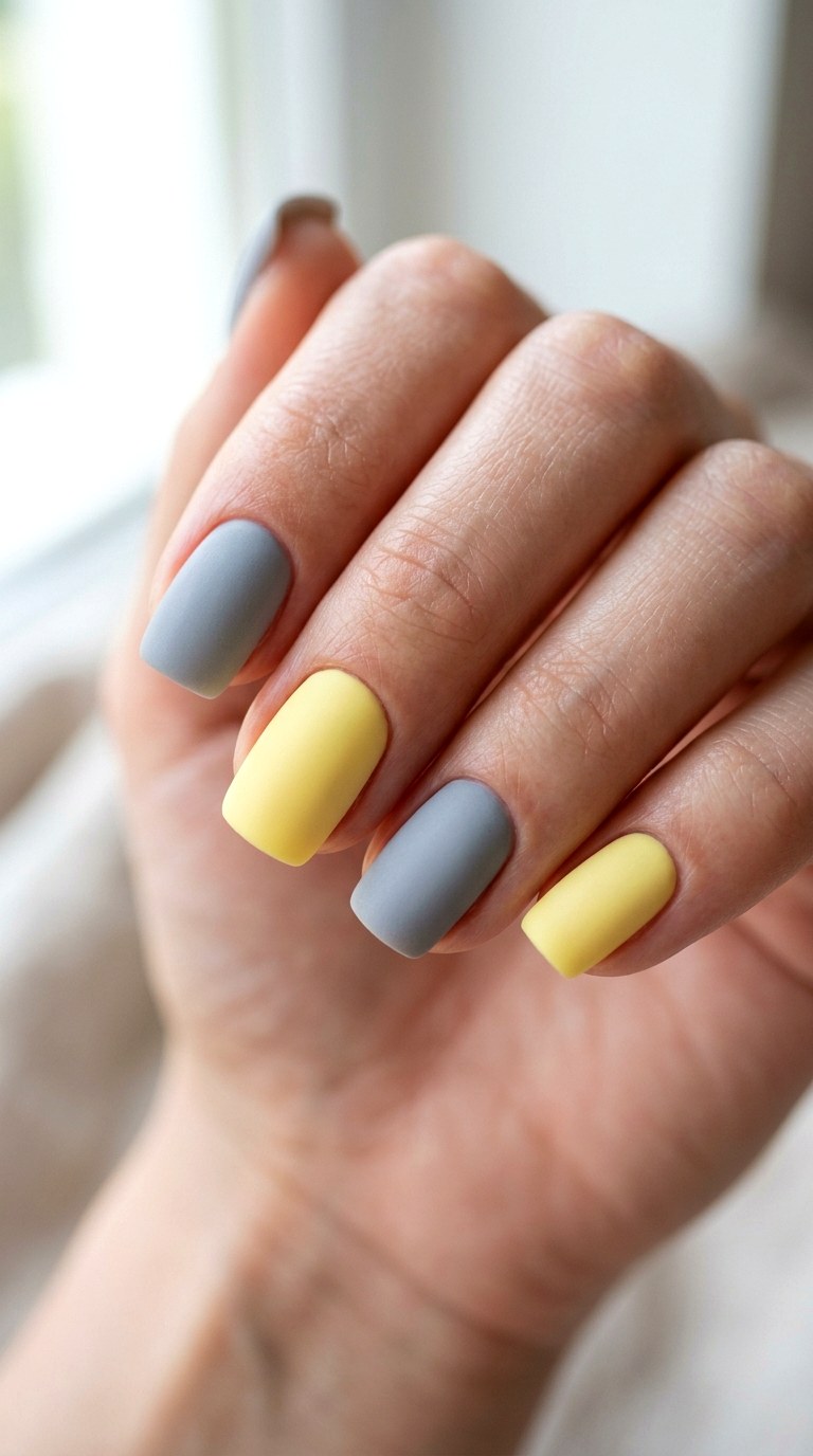 Subtle Gray and Lemon Zest - 26 Matte Spring Acrylic Nails