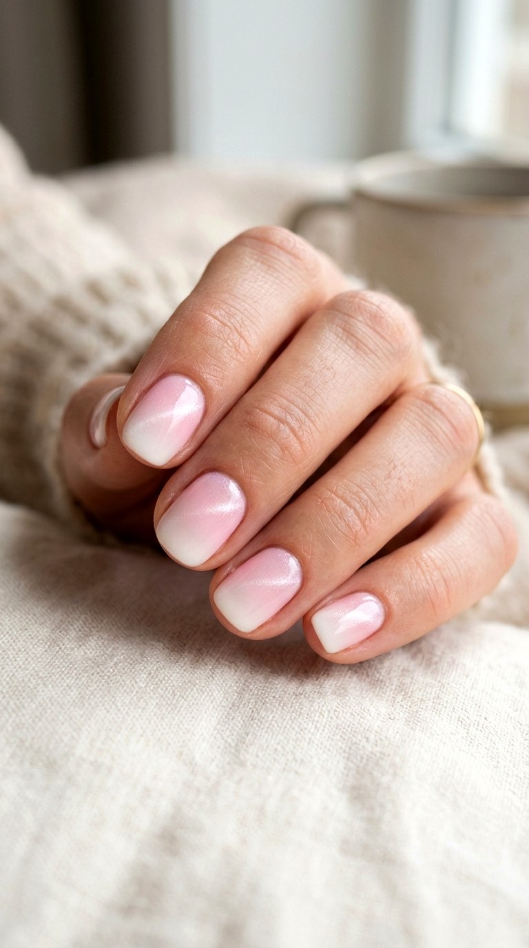 Subtle Shimmer Gradient for Everyday Wear - 20 Spring Pink and White Gradient Cat Eye Nails Ideas