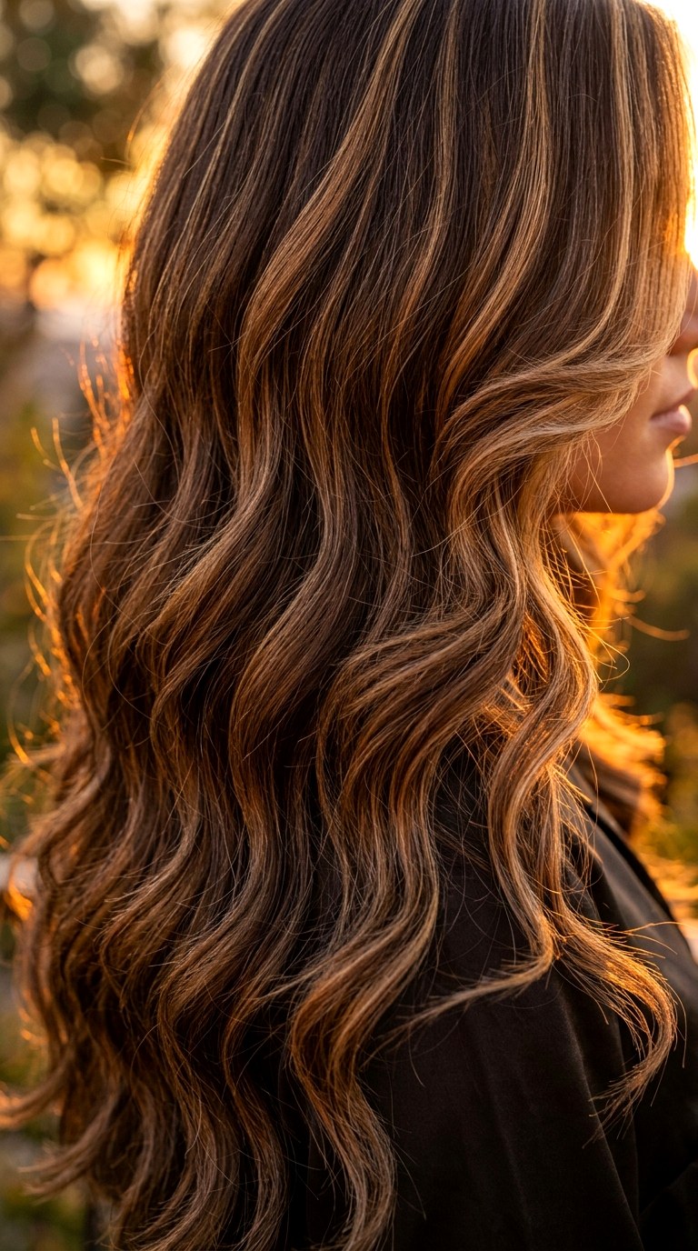 Sultry Caramel Ribbons for Contrast - 24 long brunette hair with layers
