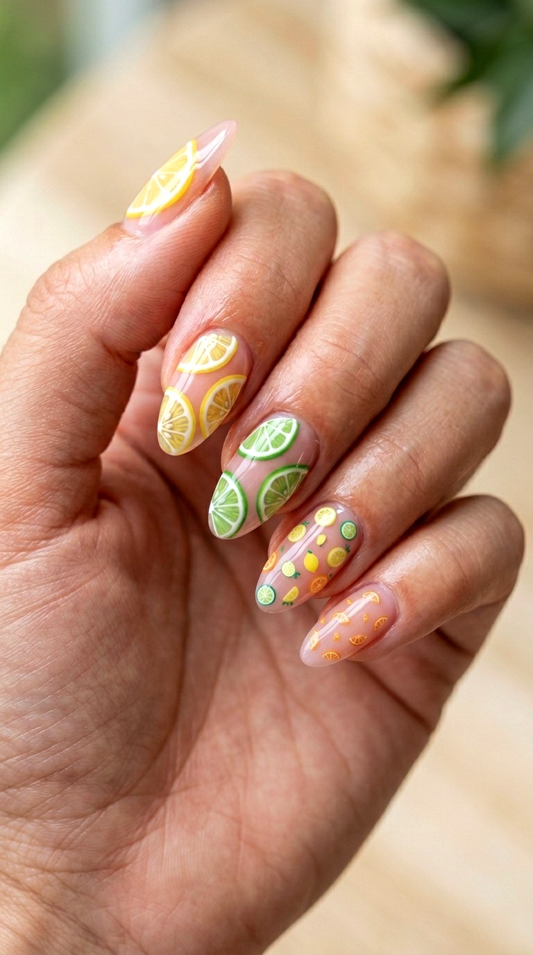 Summer Citrus Slice Details - 23 Bright Spring Multicolor Nails