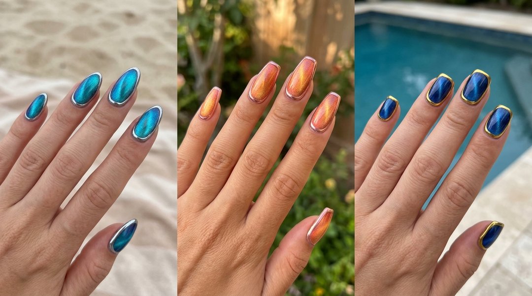 Summer Chrome Cat Eye Nails