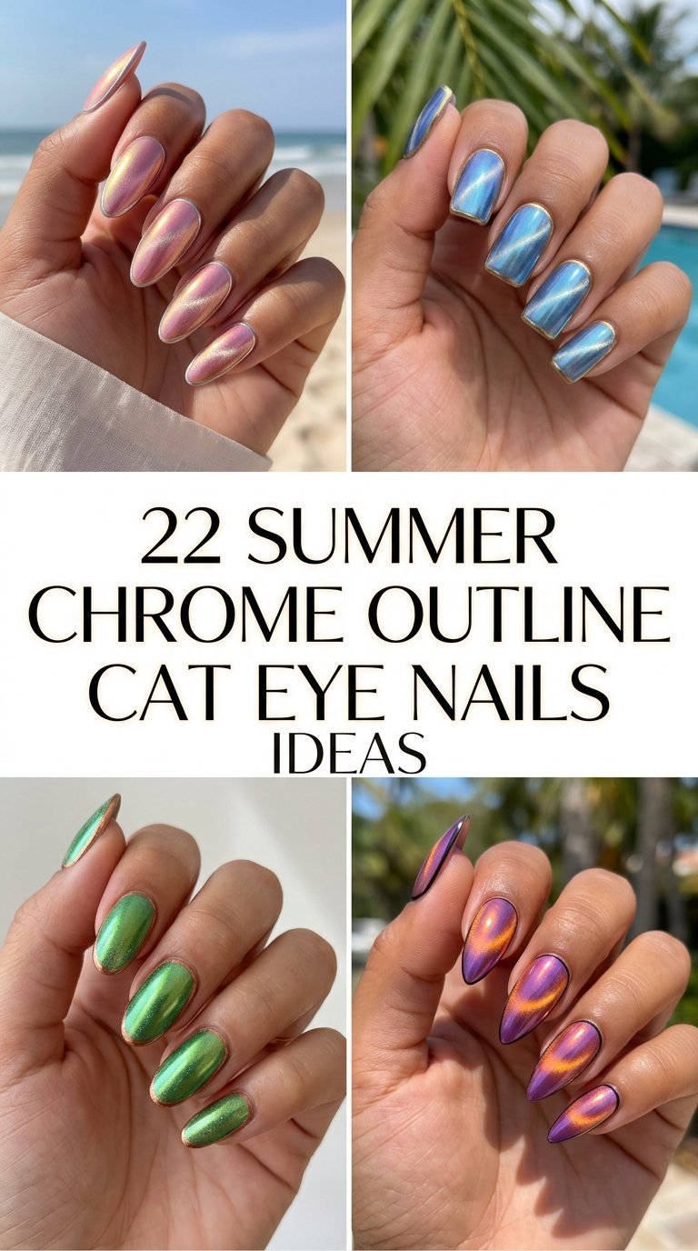 Summer Chrome Cat Eye Nails