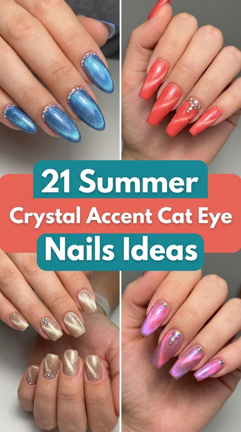 Summer Crystal Accent Cat Nails