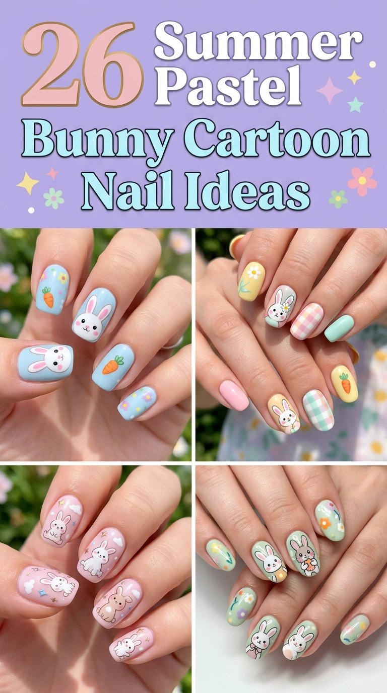 Summer Pastel Bunny Cartoon Nail…