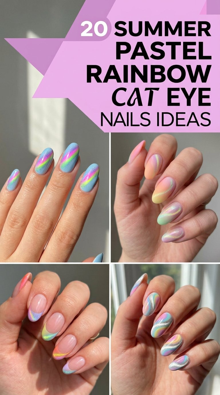 Summer Pastel Rainbow Cat Nails
