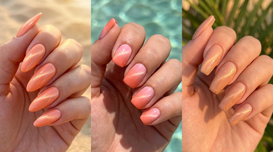 Summer Peach Cat Eye Nails