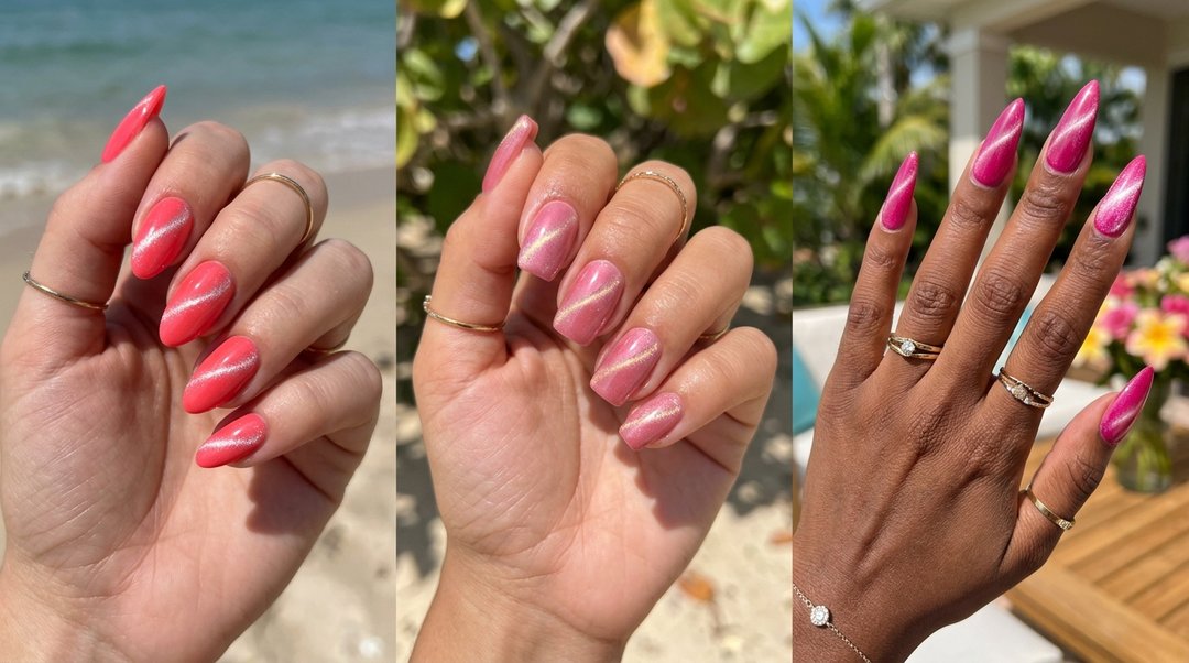 Summer Pink Cat Eye Nails