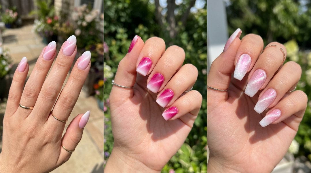 Summer Pink White Gradient Nails