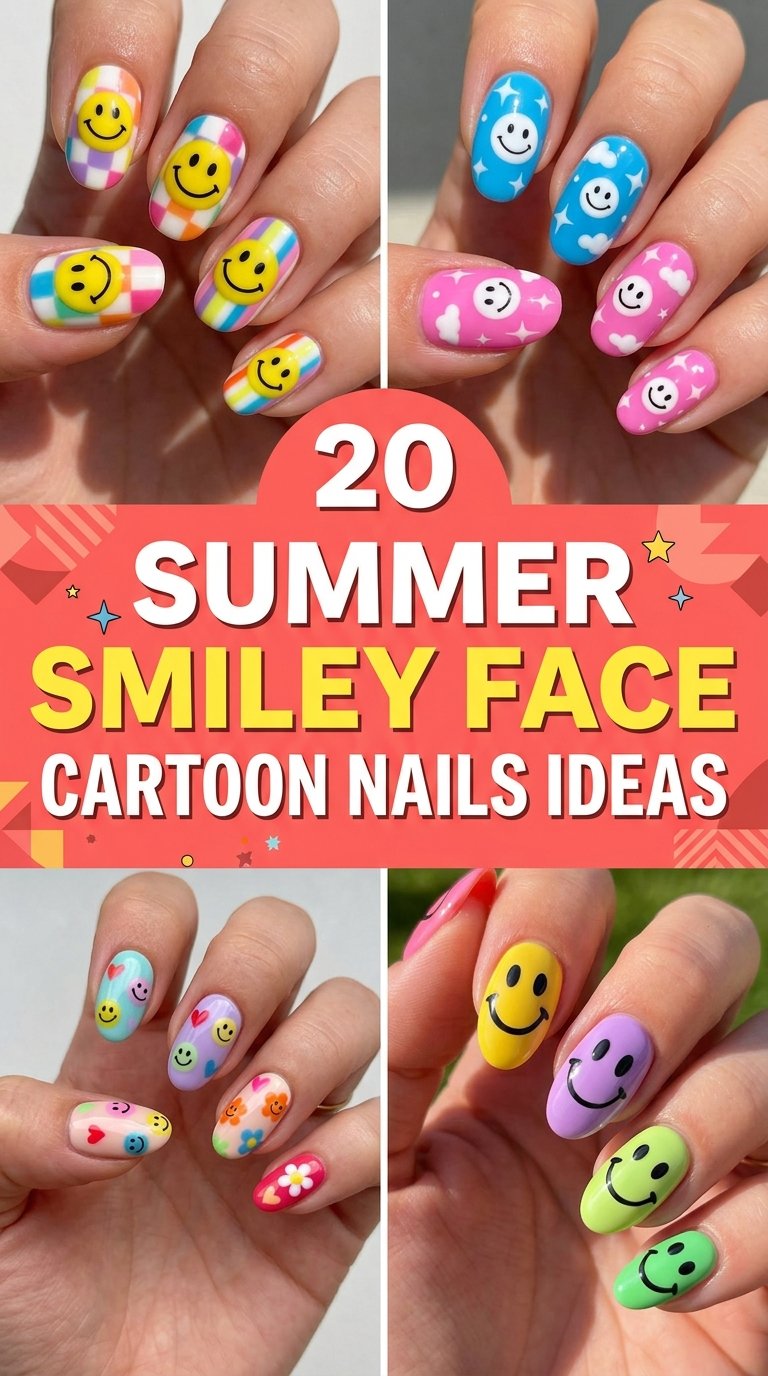 Summer Smiley Face Cartoon Nails