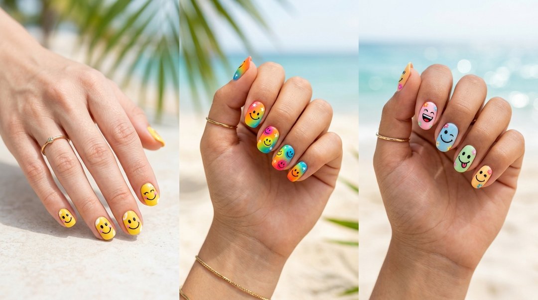 Summer Smiley Face Nails