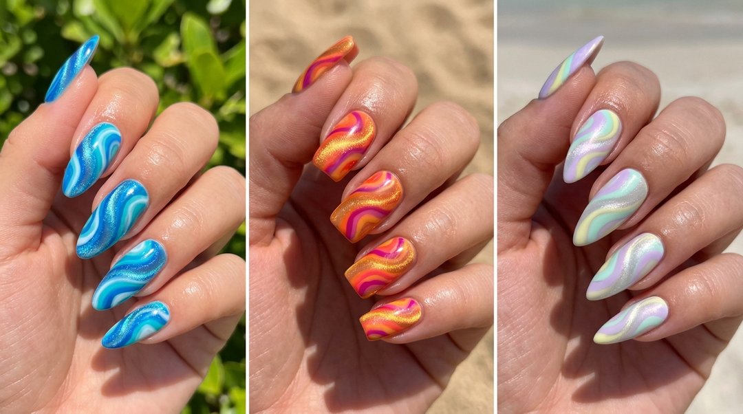 Summer Swirl Cat Eye Nails