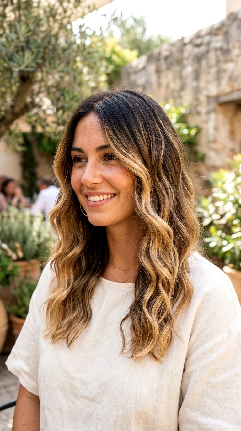 Sun Kissed Brunette Balayage - 20 dark hair with blonde