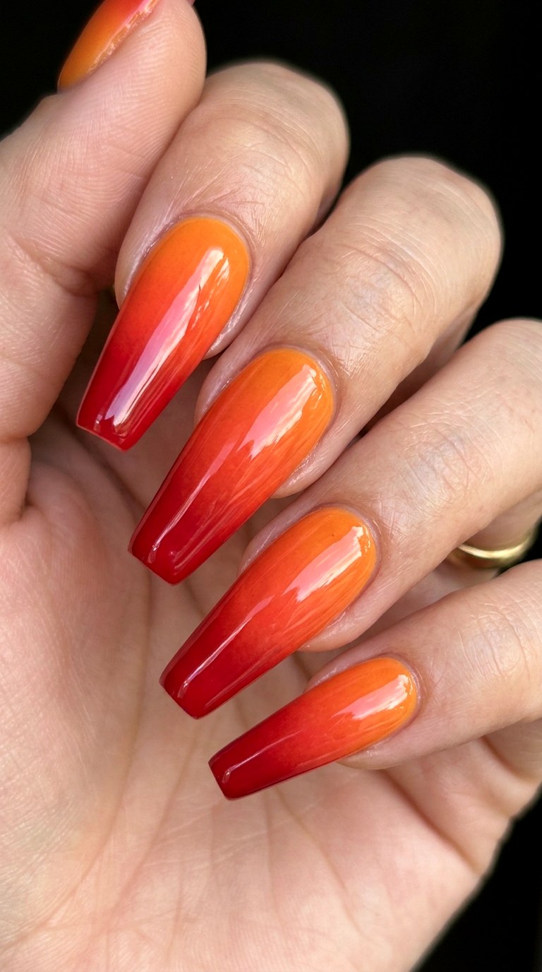 Sunburst Orange to Candy Apple Red - 23 Neon Summer Ombre Nails