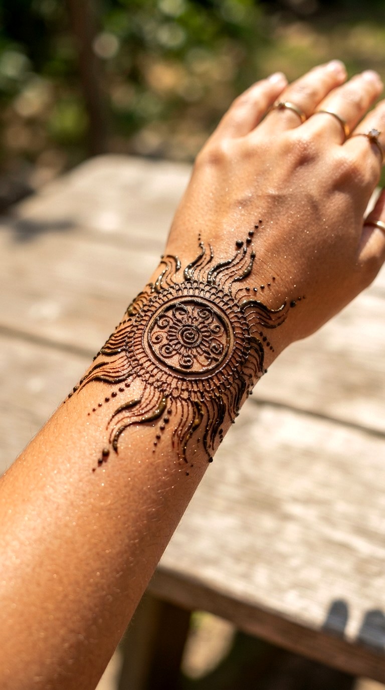 Sunburst Wrist Crown - 27 henna tattoo design