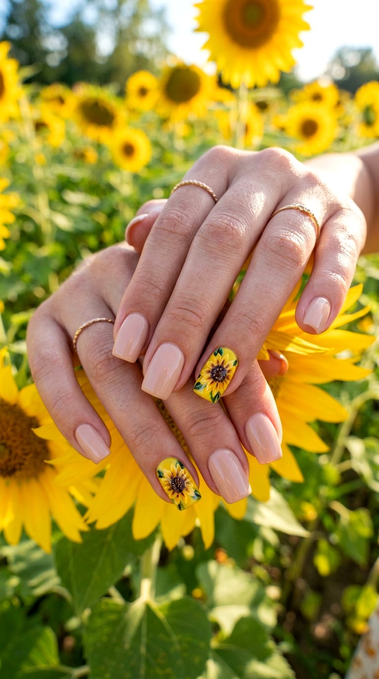 Sunflower Accent Nails - 30 Floral Spring Nail Designs That Are Perfect for the Season