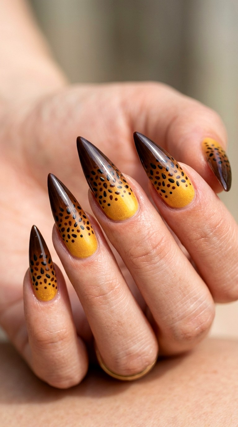 Sunflower Gradient Burst - 28 Botanical Spring Stiletto Nails