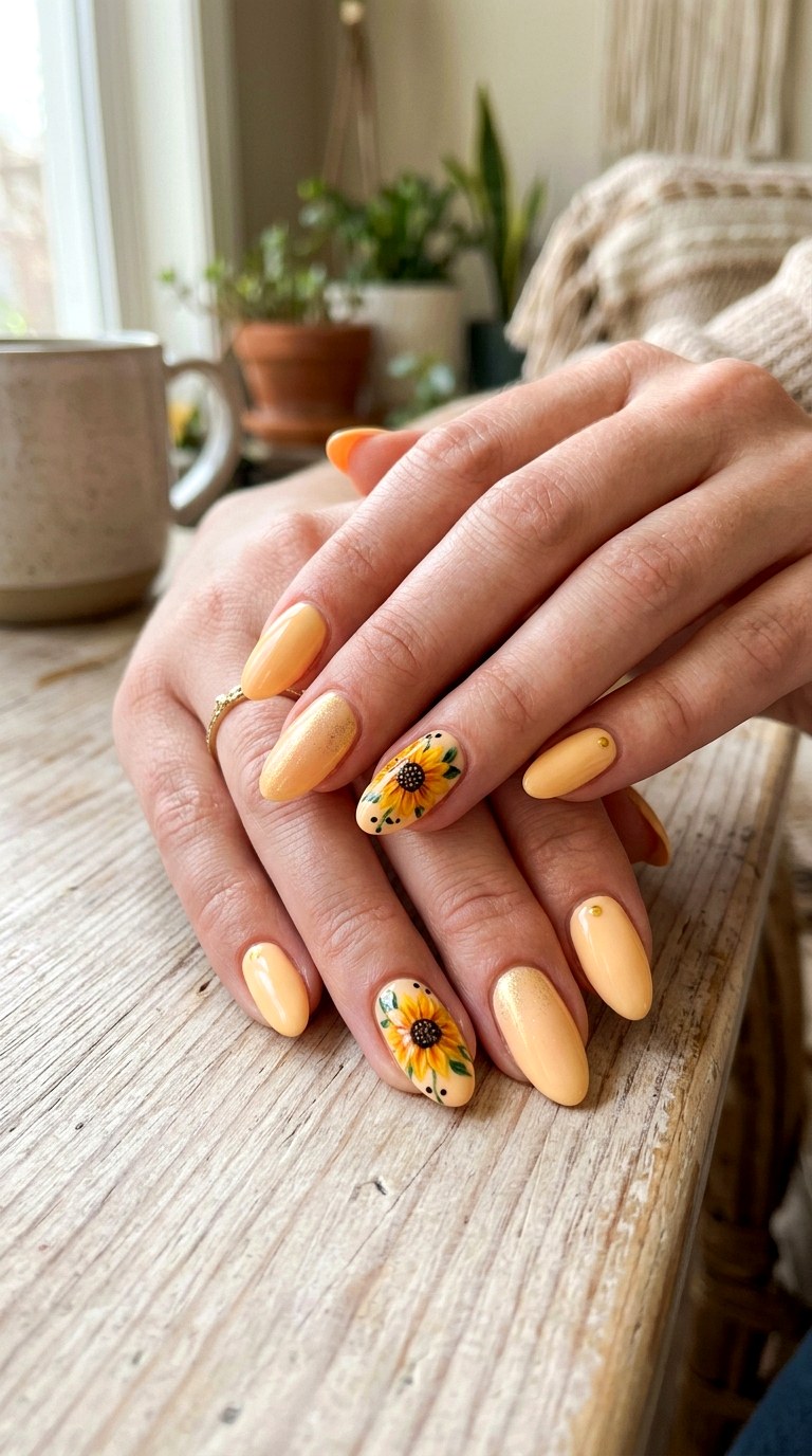 Sunflower Nails - 22 Spring Nail Inspiration Ideas for Your Next Manicure