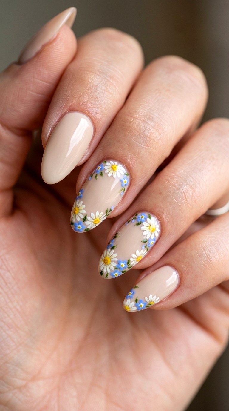 Sunny Fields Hand Painted Daisy Garden - 20 Sunny Spring Multicolor Acrylic Nails